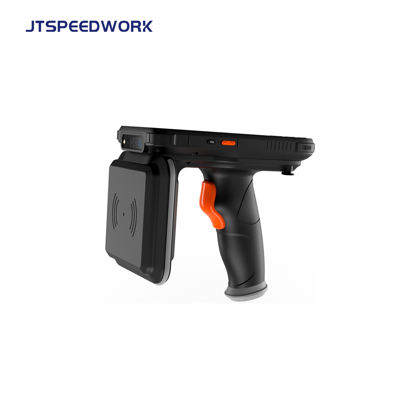 JT-973 Android 10.0 UHF RFID Handheld Reader Jarak Jauh Impinj E710 IP65 NFC Pemindai Kode Batang 2D