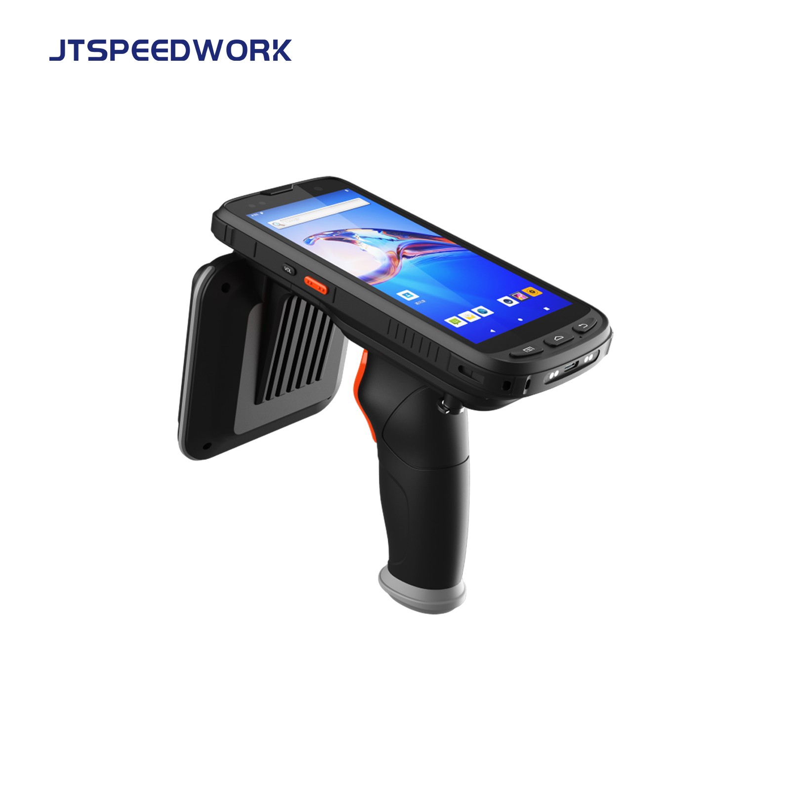 JT-973 Android 10.0 UHF RFID Handheld Reader Jarak Jauh Impinj E710 IP65 NFC Pemindai Kode Batang 2D